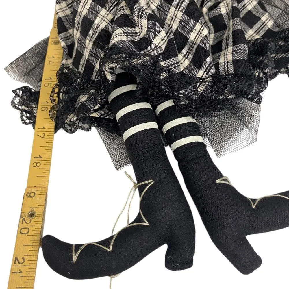 Handmade Witch Rag Doll Black Plaid‎ Dress Poison Prop Halloween Decor 21